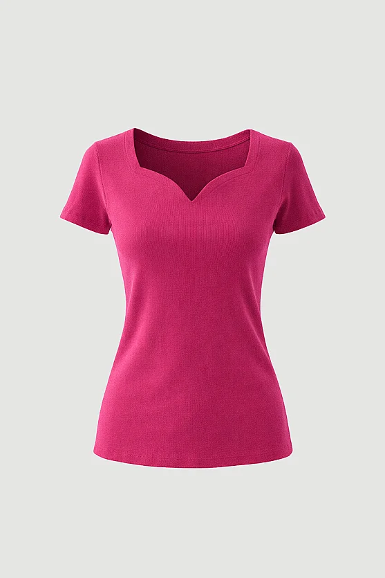 Sweetheart Neck Cotton Ribbed Blouse - Fuchsia - 6