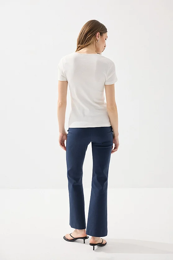 Sweetheart Neck Cotton Ribbed Blouse - White - 6