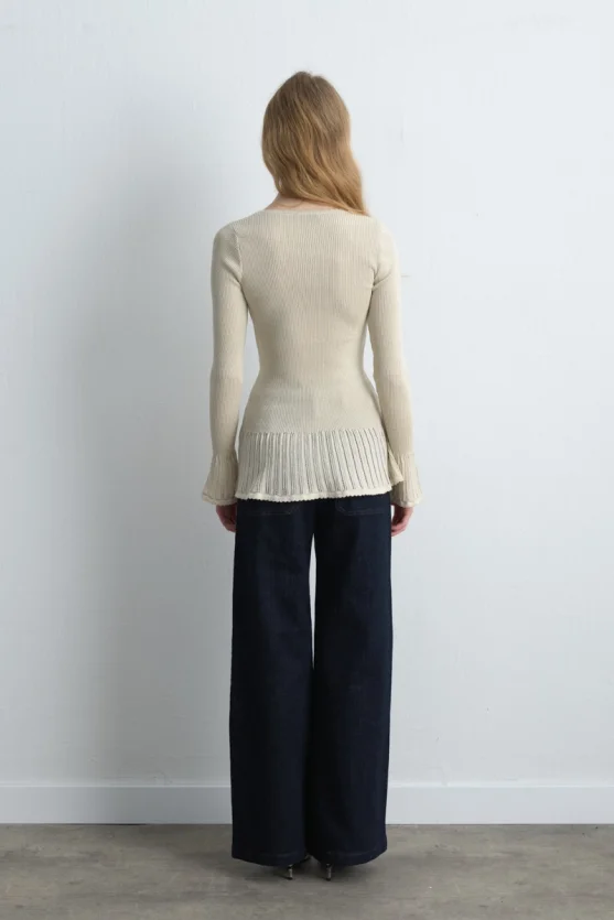 Sweetheart Neck Ruffled Knit Blouse Gold - Gusto