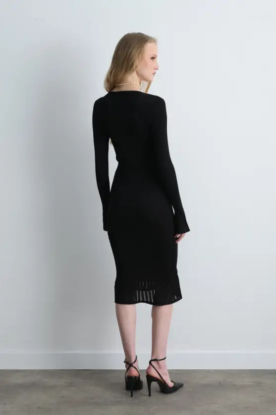 Sweetheart Neck Ruffled Viscose Knit Dress Black - Gusto