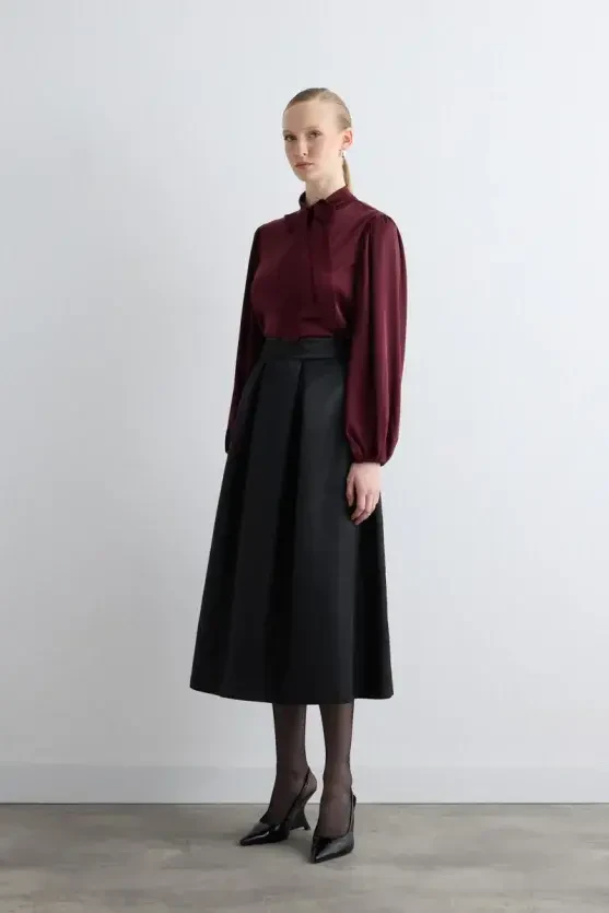 Taffeta Midi Skirt - Black - Gusto