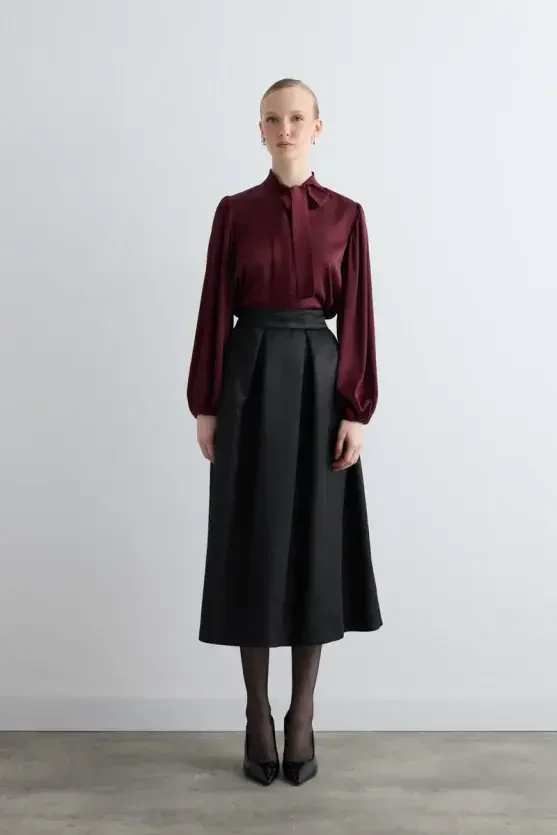 Taffeta Midi Skirt - Black - 4