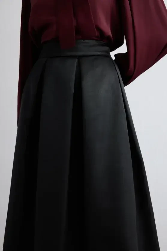 Taffeta Midi Skirt - Black - 3