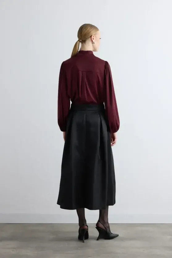 Taffeta Midi Skirt - Black - 6