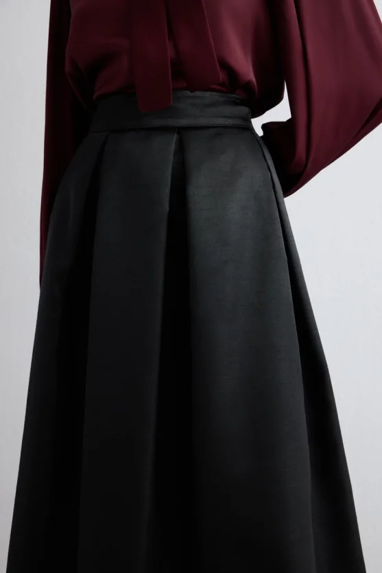 Taffeta Midi Skirt Black - 3