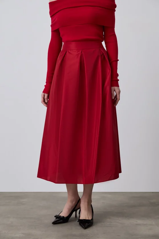 Taffeta Midi Skirt - Red - Gusto