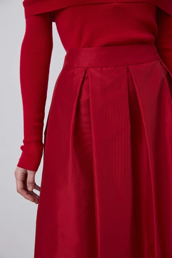 Taffeta Midi Skirt - Red - 4