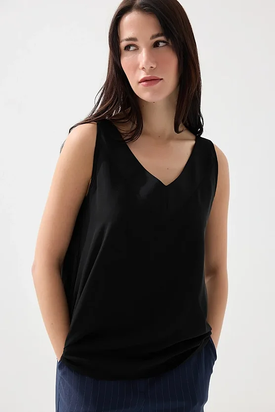 Tank Top with Back Tie Detail - Black - 3