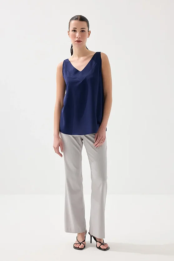Tank Top with Back Tie Detail - Navy Blue - 2