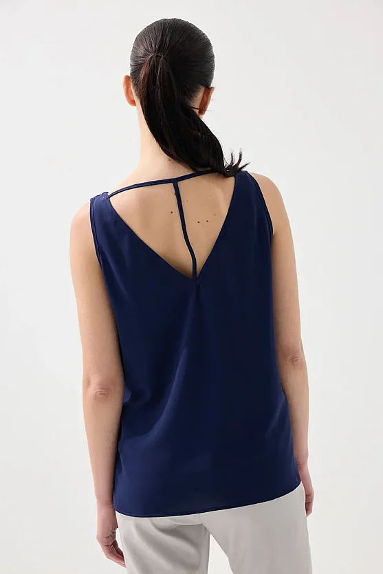 Tank Top with Back Tie Detail - Navy Blue - Gusto