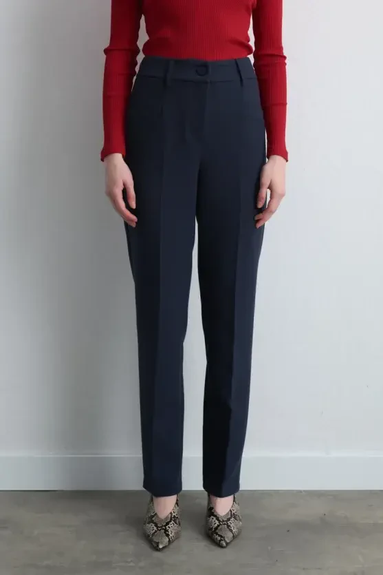 Tapered Leg Pants - Navy Blue - Gusto