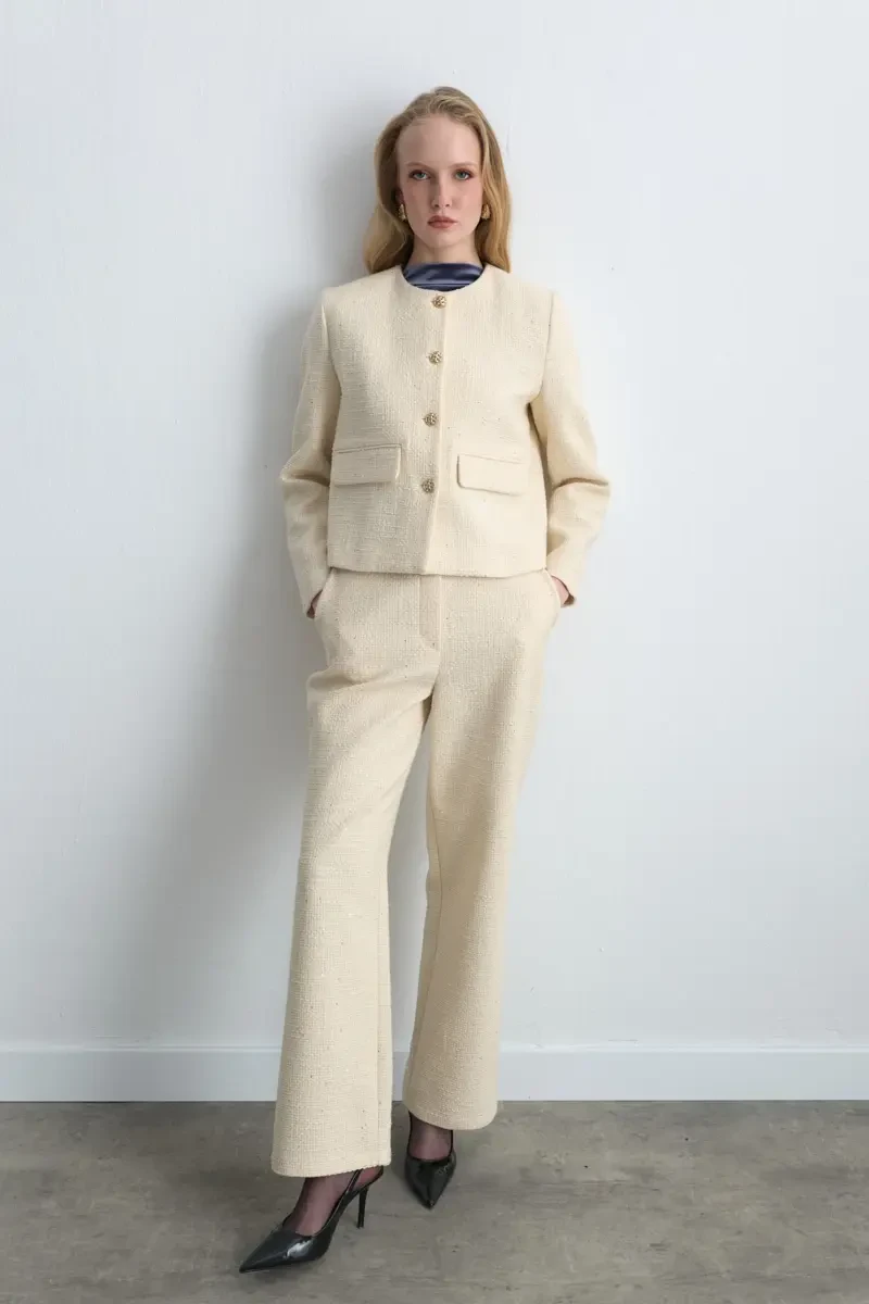 Tapered Tweed Pants - Ecru Ecru