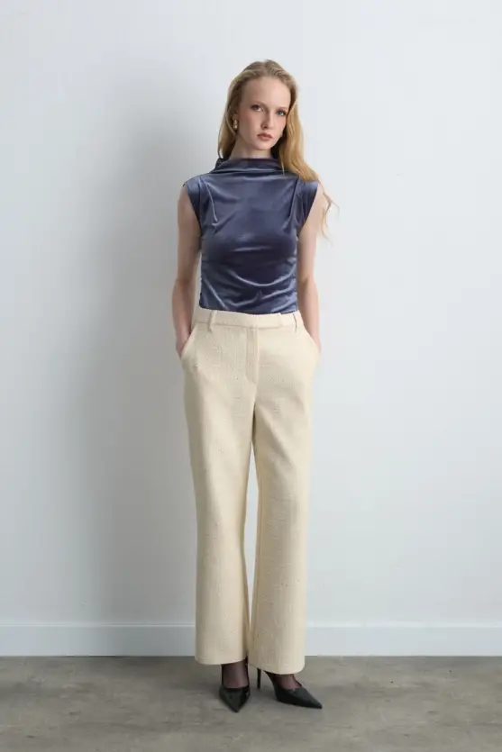 Tapered Tweed Pants Ecru - 3