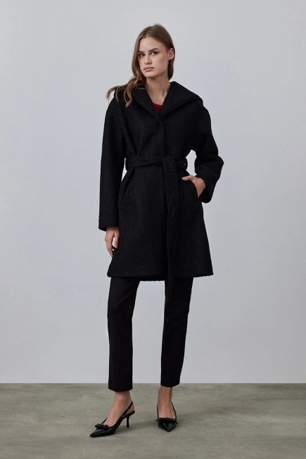 Teddy Coat with Hood - Black Black