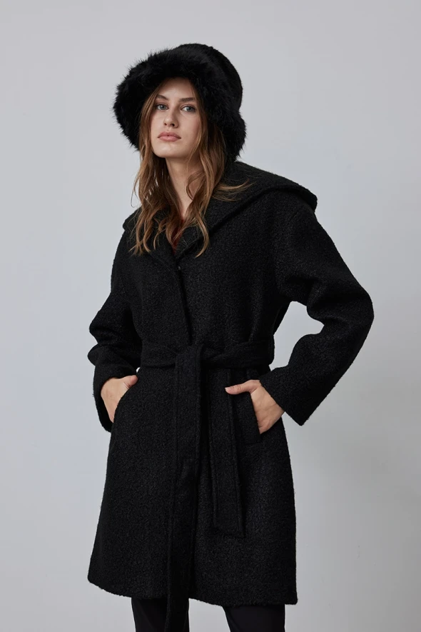 Teddy Coat with Hood - Black - 4