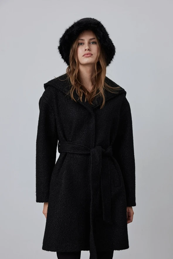 Teddy Coat with Hood - Black - 2