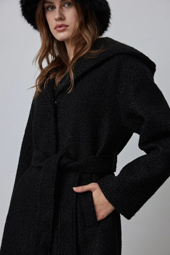 Teddy Coat with Hood - Black - 6