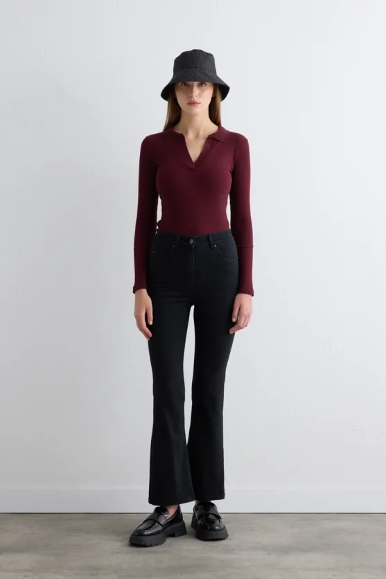 Tencel Denim Black Flare Pants - Black - 6