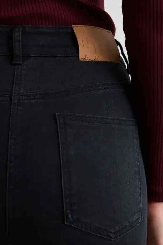 Tencel Denim Black Flare Pants - Black - Gusto