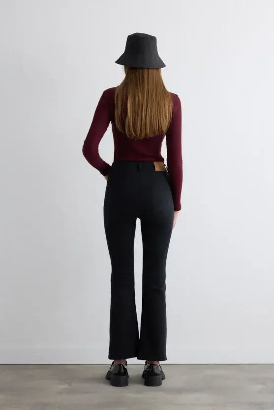 Tencel Denim Black Flare Pants - Black - Gusto