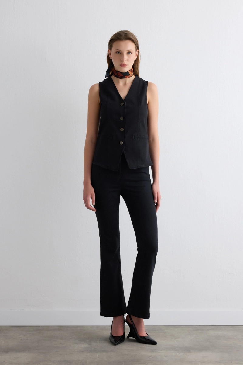 Tencel Denim Black Flare Pants Black Black