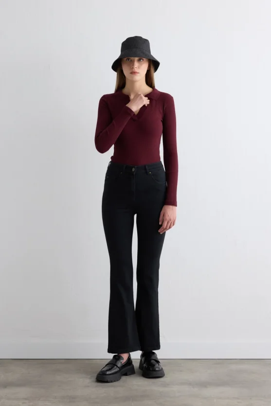 Tencel Denim Black Flare Pants Black - 5