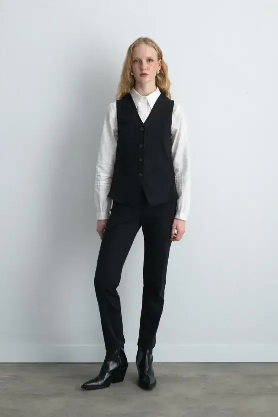 Tencel Denim Black Slim Pants - Black - Gusto