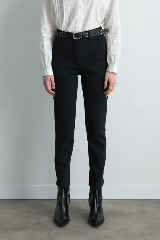 Tencel Denim Black Slim Pants - Black - Gusto
