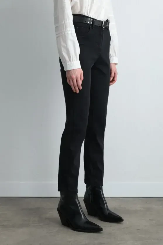 Tencel Denim Black Slim Pants - Black - Gusto