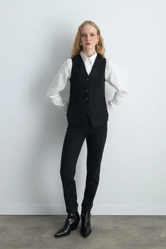 Tencel Denim Black Slim Pants - Black - Gusto