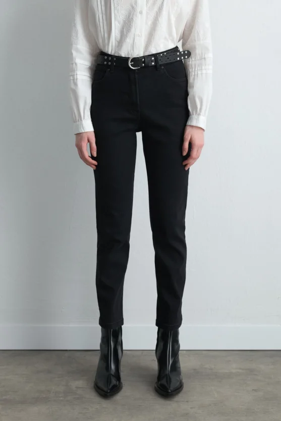 Tencel Denim Black Slim Pants Black - Gusto