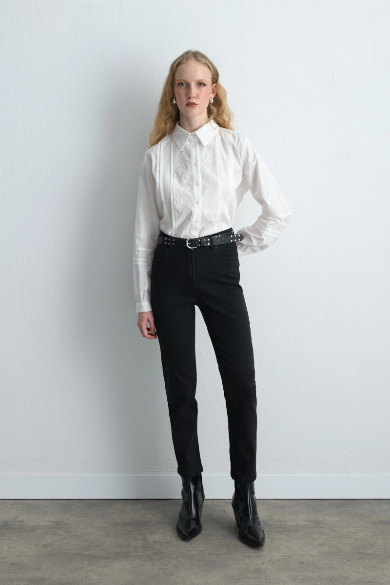 Tencel Denim Black Slim Pants Black - Gusto