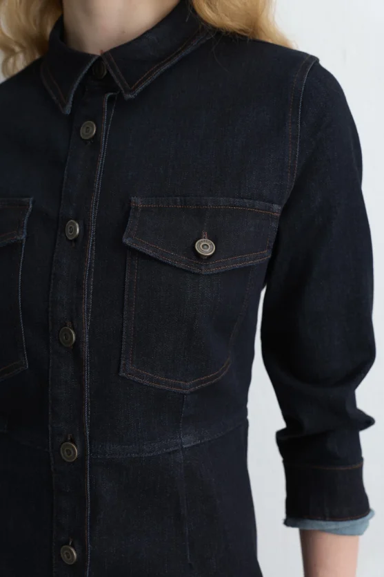 Tencel Denim Dress - Navy Blue - 3