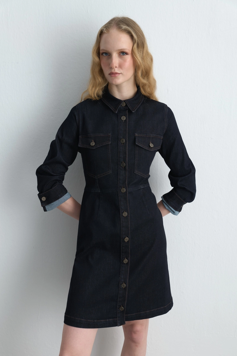 Tencel Denim Dress Navy Blue Navy Blue