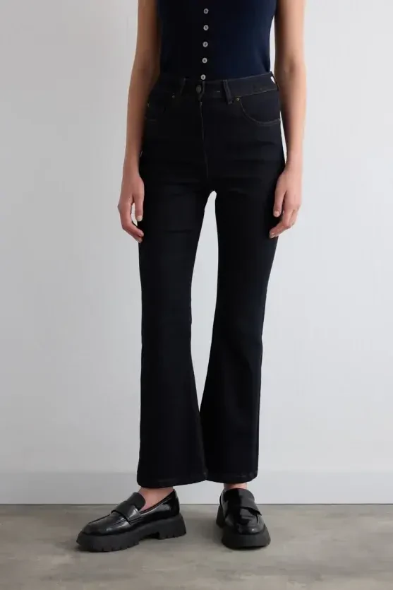 Tencel Denim Flare Pants - Navy - 2