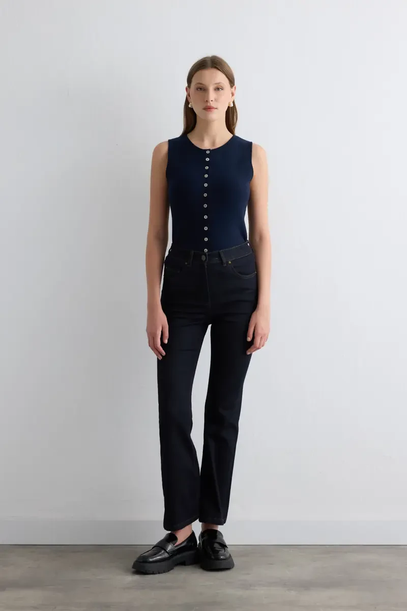 Tencel Denim Flare Pants - Navy Navy Blue