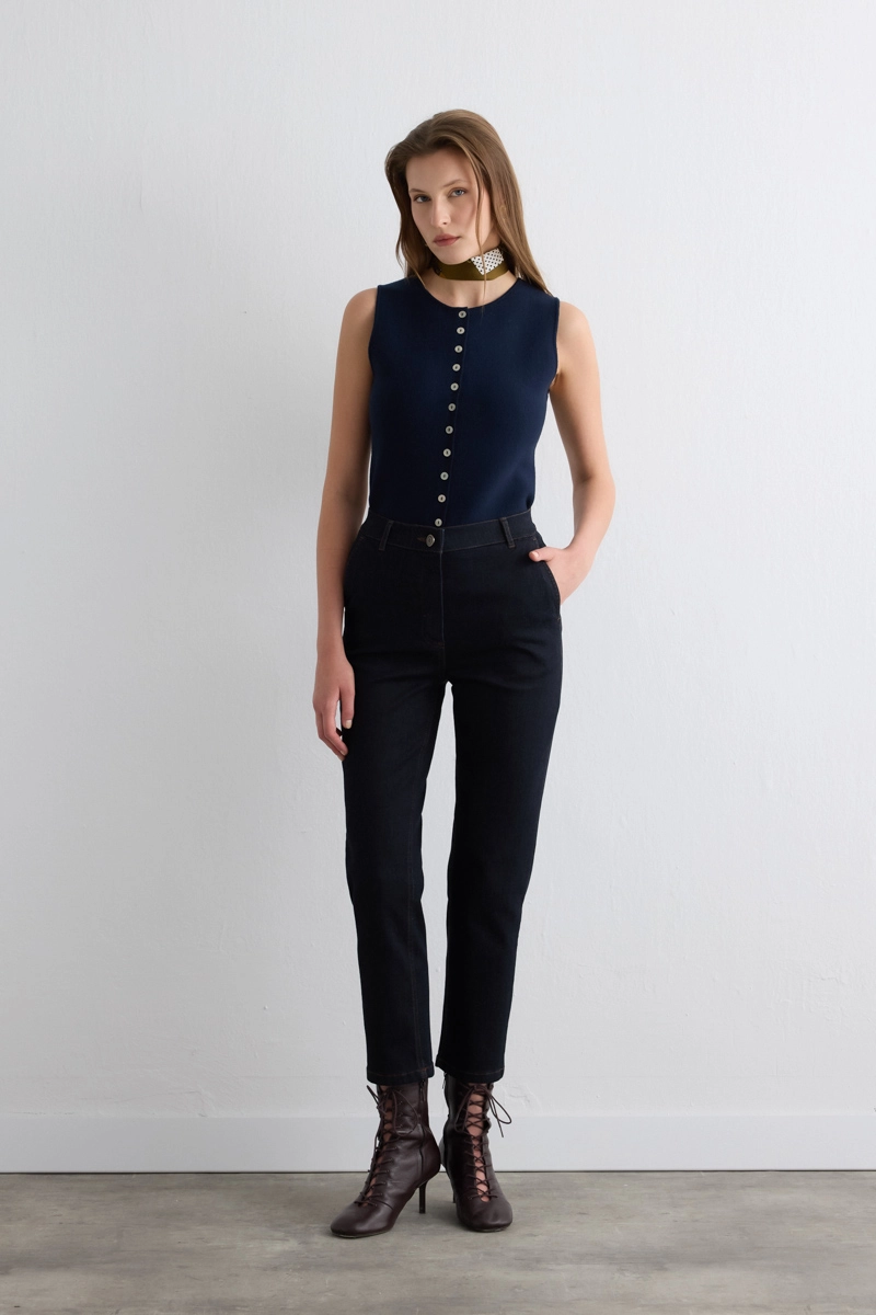 Tencel Denim Mom Pants - Navy - Gusto