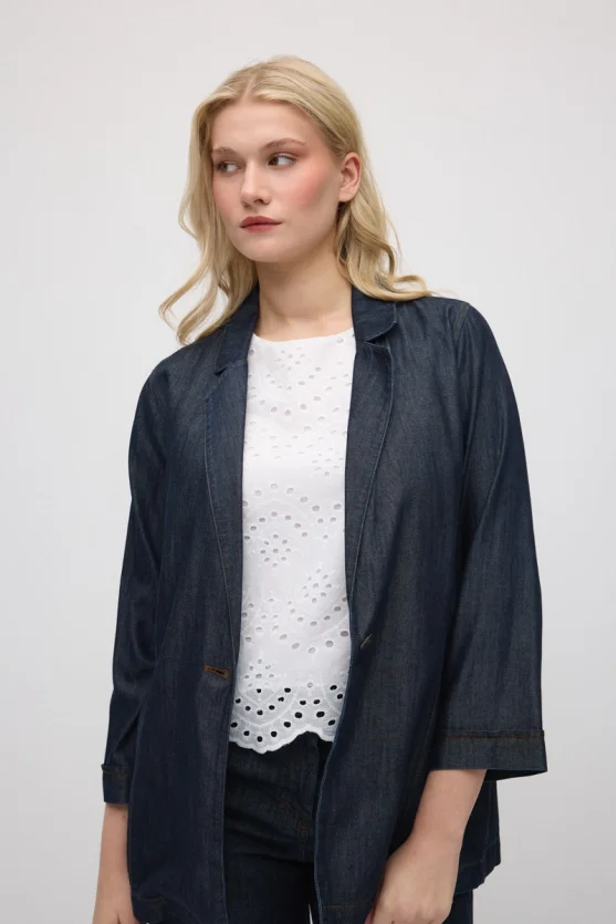 Tencel Denim Relaxed Fit Jacket - Navy Blue - Gusto