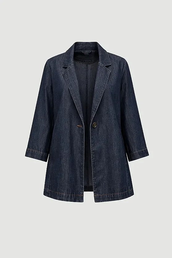 Tencel Denim Relaxed Fit Jacket - Navy Blue - Gusto