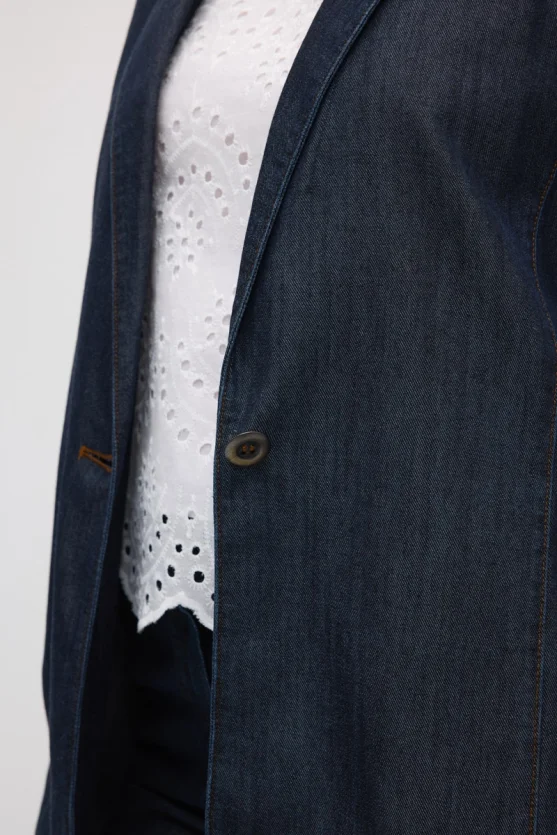 Tencel Denim Relaxed Fit Jacket - Navy Blue - 4