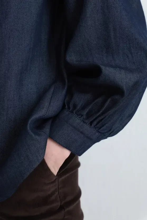 Tencel Denim Shirt - Navy Blue - 4