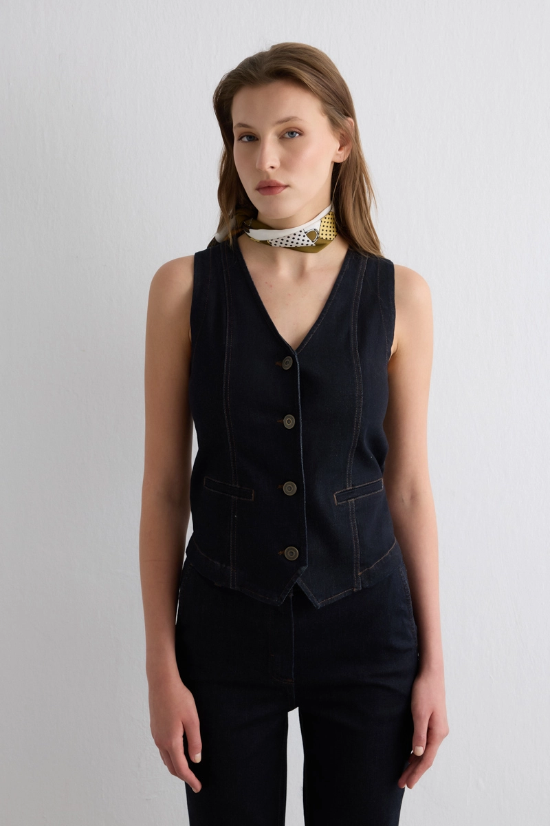 Tencel Denim Vest Navy Navy Blue
