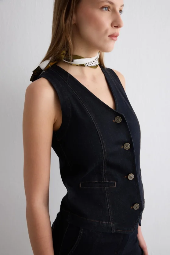 Tencel Denim Vest Navy - Gusto