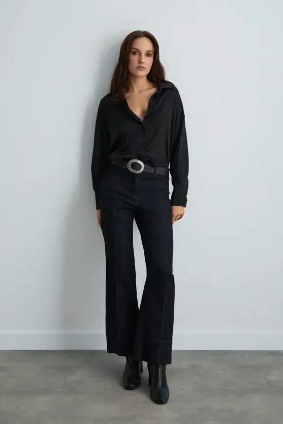 Tencel Denim Wide-Leg Pants - Navy - Gusto