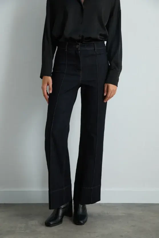 Tencel Denim Wide-Leg Pants - Navy - 2