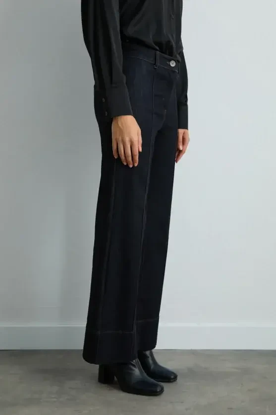 Tencel Denim Wide-Leg Pants - Navy - Gusto
