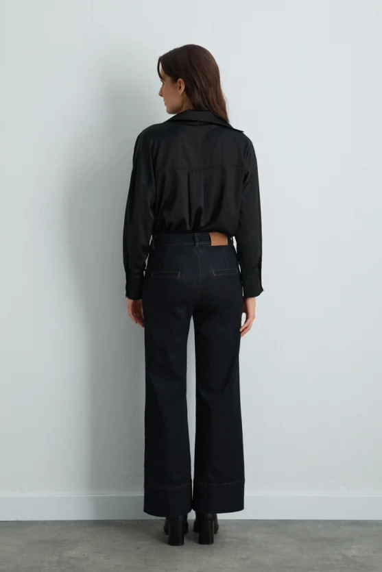 Tencel Denim Wide Leg Pants Navy - 9