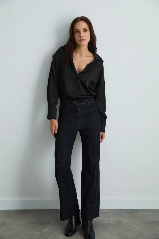 Tencel Denim Wide Leg Pants Navy - Gusto