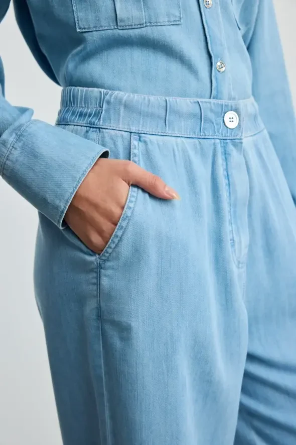 Tencel Denim Wide-Legged Pants - Blue - 3