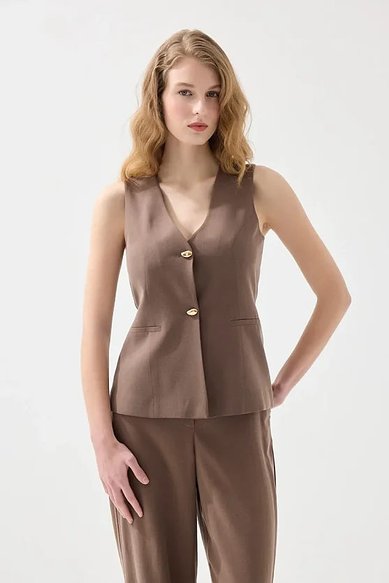 Tencel Linen Vest - Brown - 3
